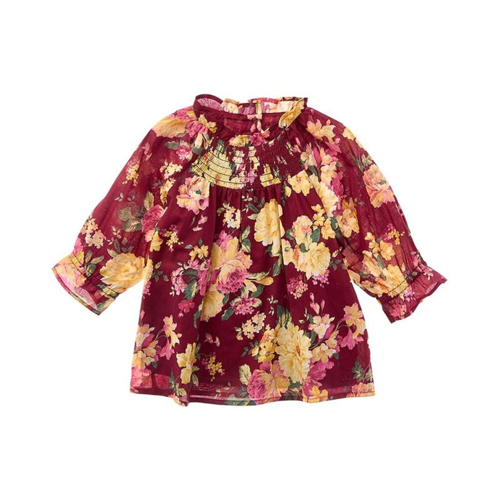 Janie And Jack Girls  Floral Ruffle Smocked Top, Red